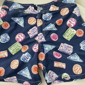 VILEBREQUIN Passport Stamp Print Trunks Flat front snap closure